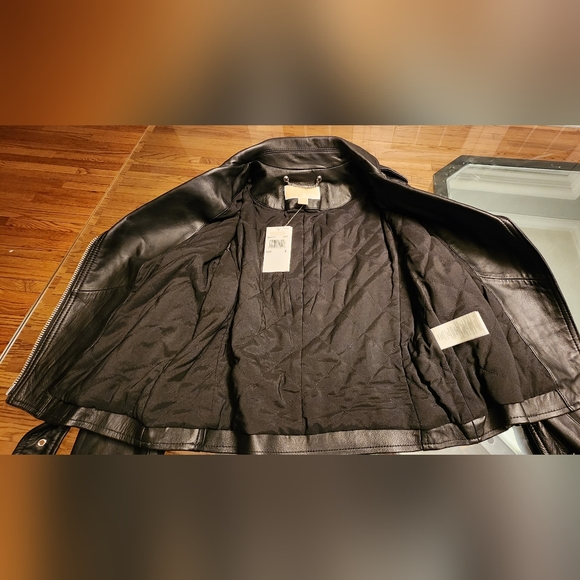 NWT Michael Kors Black Leather Moto Motorcycle Jacket Size Small - Picture 15 of 16